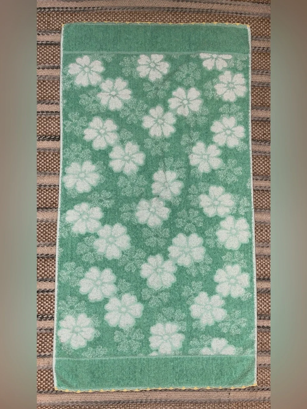Vintage green floral bath towel